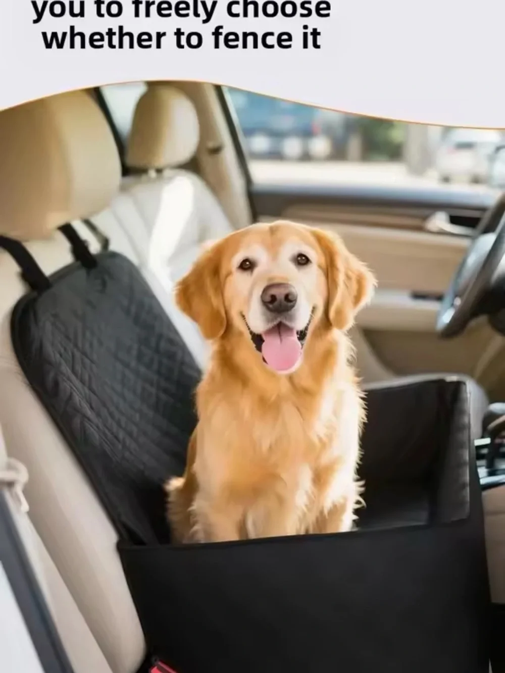 Dog Car Seat Waterproof Resistant for Pet Travel + Belt Black Universal